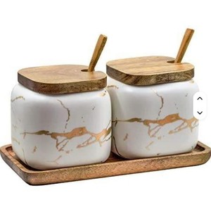 Home Colleciton Set of 2 Metal Gold <b>Foil</b> White Finishing for <b>Kitchen</b> Canister - Product Image 1