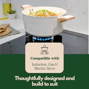 Casserole en céramique avec couvercle en verre, fond en acier inoxydable, revêtement émaillé antiadhésif, design minimaliste rond - Product Image 6