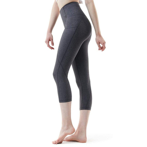 100% High Quality Quick Dry Breathable Eco-Friendly Yoga Capri Pants Mid Waist Solid Color Women's Fitness <b>Leggings</b> - Product Image 6