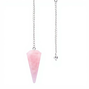 Péndulo de Cuarzo de Color Rosa de Aspecto Lujoso, Pulido, en Forma de Lápiz, Cadena Plateada, Artesanía Feng Shui de Primera Calidad - Product Image 1
