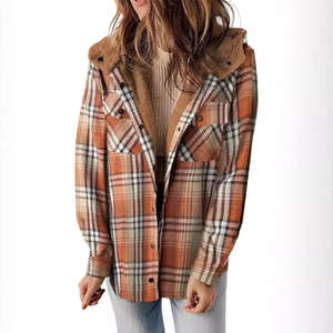 High Quality Women's Winter <b>Jacket</b> Soft <b>Fur</b>-<b>Lined</b> Hooded Plaid Coat Warm Casual Long Sleeve Outerwear with Pockets Bulk Supply - Product Image 6
