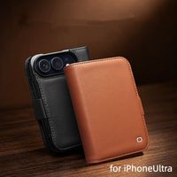 Casing HP Kulit Asli HD Factory untuk iPhone Ultra, Model Flip, Anti Benturan, Dompet Magnetik, Buatan Tangan