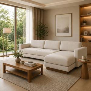 Juego de Sofás en Forma de L Aruna, Estilo Escandinavo Moderno, Estructura de Madera de Teca Sólida, Chaise Longue Espaciosa de Alta Calidad, Muebles para el Hogar de Tela - Product Image 4