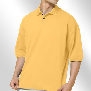 Polo Oxford à manches courtes jaune uni pour homme, design boutonné tissé décontracté, coupe classique - Product Image 3