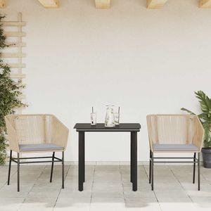 Set da pranzo da giardino in rattan marrone a 3 pezzi, con struttura in acciaio, mobili da esterno contemporanei, resistenti alle intemperie, 2 posti - Product Image 3
