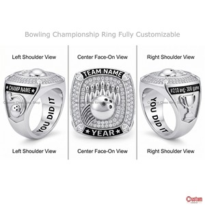 Anillo de Campeonato de Boliche Personalizado, Plata 925 con Baño de Rodio, Engaste de Bisel con Moissanita, Estilo Clásico Unisex, Regalo - Product Image 6