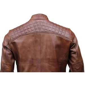 Premium Men's Genuine Cowhide Leather Biker <b>Jacket</b> Vintage Brown Motorcycle <b>Racing</b> <b>Jacket</b> with Quilted Shoulders - Product Image 4
