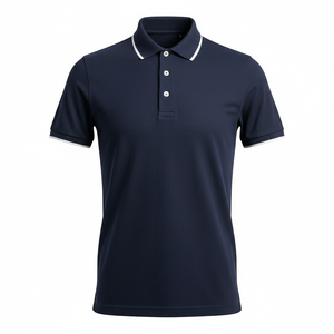 Stylish Men's Navy Polo T-Shirt | Tipped Collar Design | Breathable Cotton <b>Blend</b>, Custom Branding Available - Product Image 3