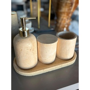 Marble Bathroom Set Three-Piece Oval Minimalist Soap Dispenser <b>Toothbrush</b> <b>Holder</b> Tray Easy To Clean - Product Image 4