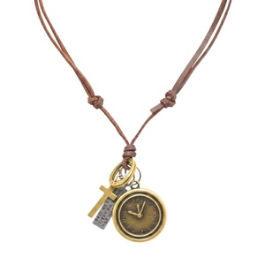 Gold Plated Stainless Steel <b>Cross</b> Number Pendant with Adjustable Leather Rope for <b>Men</b> and Boys - Product Image 3