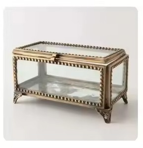 Boîte à bijoux hexagonale en verre avec cadre en métal, étui de rangement pour bagues, boucles d'oreilles, colliers, bracelets, organisateur de vanité pour la maison - Product Image 2