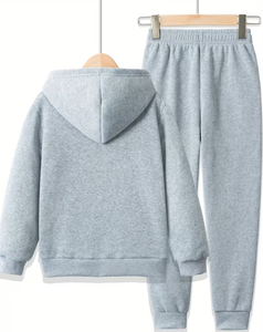 Men's Light Green Hoodie Sweatpants Set Solid Color Casual Winter Wear Polyester/Cotton French Terry Knitted Fabric Breathable - Product Image 2