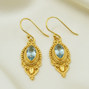 Pendientes Colgantes de Plata de Ley 925 con Topacio Azul Hechos a Mano, Joyería Tribal Vintage Boho, Chapados en Oro Rosa y Oro Amarillo, Regalo para Mujer - Product Image 1