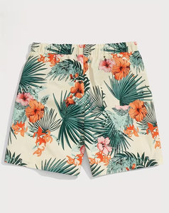 Men's Woven Tropical Print Breathable Casual Drawstring Elastic Waist Shorts for Summer Outings and Beach Vacations - Product Image 3