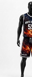 Ensemble de maillot de basket sans manches pour homme White Stitch, imprimé galaxie, impression numérique 55, débardeur et short, coupe classique, respirant - Product Image 3