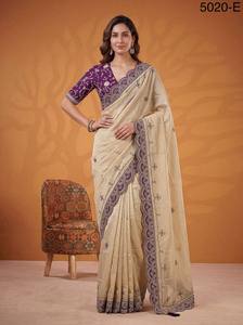 Atractivo sari de diseño con elegante trabajo Gotapatti y una extraordinaria prenda para la blusa. - Product Image 5