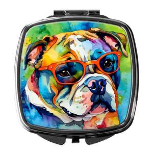 Bulldog Inglés Hippie Dawg compacto plegable de mano espejo de maquillaje portátil de viaje espejo decorativo para mujeres niñas regalo de bolsillo - Product Image 1
