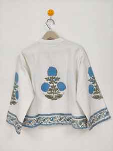 Veste Kimono en Coton Imprimée à la Main Motif Floral Bleu, Style Bohème, pour Été et Hiver, Manteau Indien Fait Main à Impression au Bloc, Haut de Gamme pour Festivals - Product Image 6