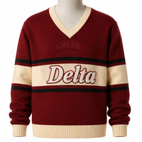 Pulls pour femmes de la sororité Delta DST, col en V, tricotés en acrylique, broderie grecque, lettres en chenille, université, noir, varsity