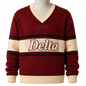Pulls pour femmes de la sororité Delta DST, col en V, tricotés en acrylique, broderie grecque, lettres en chenille, université, noir, varsity - Product Image 3