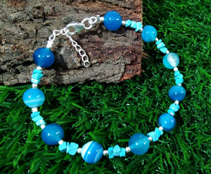 Blue Lace Agate & Turquoise <b>Bracelet</b> in 925 Sterling Silver | Natural Gemstone <b>Beaded</b> <b>Bracelet</b> | Handmade Boho Jewelry for Women - Product Image 4
