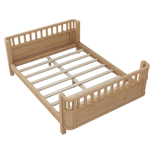 Cadre de lit pour enfant en teck minimaliste, profil bas, avec barrières de sécurité latérales, sans matelas - Product Image 2