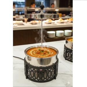 ถาดอุ่นอาหารสแตนเลสสีเงินคุณภาพสูง ทนทาน ไม่ติดกระทะ พร้อมขาตั้งตกแต่งหรูหรา สำหรับงานเลี้ยงบุฟเฟ่ต์ งานแต่งงาน โรงแรม และบริการจัดเลี้ยง - Product Image 6