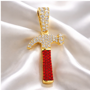 10K Gold Custom Trendy Sword Shape Unique Luxury Hammer Warrior Necklace Jewelry Diamond Tester Gemstone Moissanite Iced Charms - Product Image 1