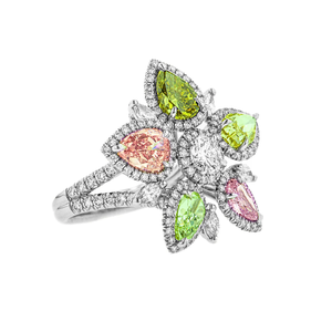 4.62 CT Fancy Colored Moissanite Flower <b>Ring</b> 925 <b>Silver</b> <b>Emerald</b> Cut Prong Set Luxury Party Gift - Product Image 2