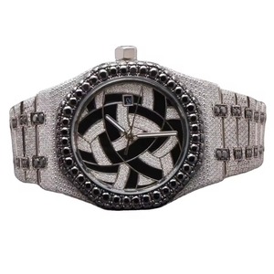 Unisex Luxury Diamond Encrusted Stainless Steel Analog Quartz Watch Irregular Case <b>Black</b> Dial 41mm - Product Image 4