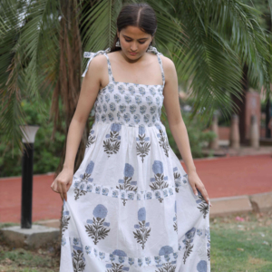 Vestido de verano de algodón ecológico para mujer, bloque de mano estampado de manga larga, ropa informal suave y cómoda para regalo de San Valentín - Product Image 5