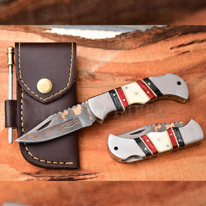 Couteau pliant de poche en cuivre damas à motif vague, gravé sur mesure, couteau de chasse fait main, couteau tactique EDC pour le camping en extérieur, vente en gros - Product Image 2