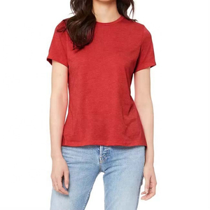 Women's Red Crew Neck <b>T</b>-<b>Shirt</b> Short Sleeve Solid Color Cotton Jersey Casual Fit Regular Length All Seasons Wear - Product Image 1