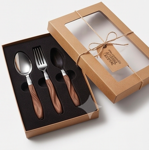 Ensemble de couverts en acier inoxydable avec manche brun, élégants ustensiles de cuisine et de table pour la maison - Product Image 4
