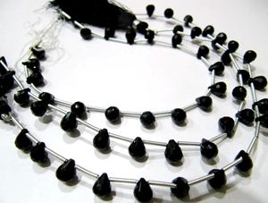 Natural Black Spinel Gemstone Bead Briolette Faceted Tear <b>Drop</b> Shape 10inches - Product Image 1