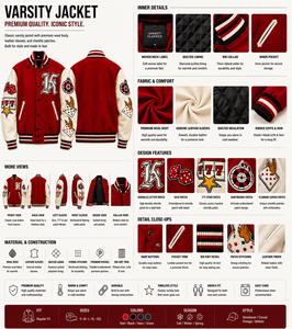 เสื้อแจ็คเก็ตวาร์ซิตี้สีแดงขาวสำหรับผู้ชาย แบรนด์ Sinewy Sports ตกแต่งด้วยแพทช์  แขนเสื้อทำจากหนังและผ้าขนสัตว์ สไตล์สตรีทแวร์ฮิปฮอปยุค 90 - Product Image 6