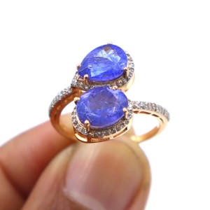 Anillo de Plata de Ley 925 Chapado en Oro Rosa con Tanzanita Natural Tallada, Anillo con Gema de Diamante, Regalo - Product Image 6