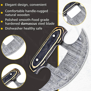 Cuchillo para Pizza de Acero de Damasco Hecho a Mano con Mango de Madera Paka y Patrón de Gota de Lluvia, Ecológico, con Cuero Genuino - Product Image 5