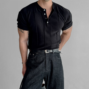 Camiseta de Punto Dobby para Hombre, Texturizada, Transpirable, Informal, Verano, Logotipo Personalizado, OEM, Venta al Por Mayor - Product Image 2