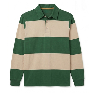 Polo de rugby pour homme de haute qualité avec logo personnalisé, manches longues, rayures contrastées en coton - Product Image 1