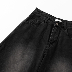 กางเกงยีนส์ขาสั้นทรงหลวมสีดำเทาสำหรับผู้ชาย สไตล์ลำลอง - Product Image 3