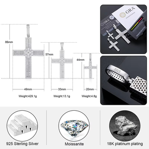 Collier pendentif pour homme en argent sterling 925 avec croix florale scintillante en moissanite taille baguette - Product Image 6