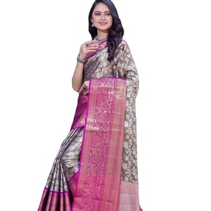 Sari de Seda Georgette Tejido a Mano de Primera Calidad para Mujer, Informal, para Dama de Honor, con Blusa de Seda/Rayón - Product Image 1