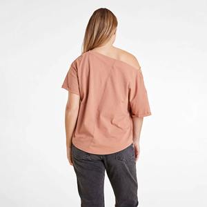 Camiseta de Algodón 100% Ecológica para Mujer, Estilo Casual, Manga Corta, Color Sólido, con Bordado, Venta al Por Mayor - Product Image 4