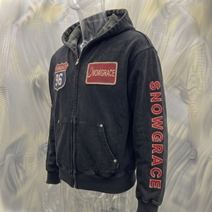 Sweat-shirt noir Snowgrace à fermeture éclair, avec patch brodé, coupe ample, unisexe, décontracté, 100% coton, veste pour l'automne - Product Image 4