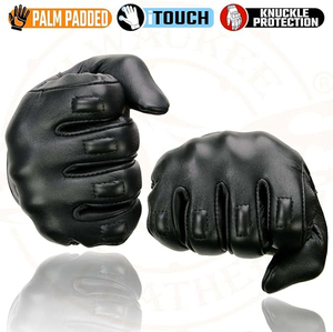Samroz Sports Men's Black Leather Motorcycle Gloves w/i-Touch Screen and Led <b>Finger</b> <b>Light</b> - Product Image 3