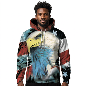 Sudadera con Capucha para Hombre con Estampado de Águila, Patrón de Bandera Americana, Sublimación 3D, Sudadera Informal de Corte Regular para Otoño - Product Image 2