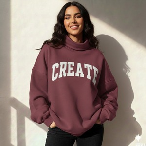 Sudadera Oversize de Cuello Alto para Mujer con Estampado de Letras, Tejida en Algodón, Estilo Otoñal - Product Image 1