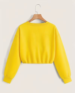 Women's Yellow Crew Neck Long Sleeve Solid Woven Polyester/Cotton Fleece Eco-Friendly Casual Winter Sweatshirt Front - Product Image 1