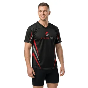 Maillot de football américain pour homme Storm Fit, col en V, manches courtes, noir, 100 % polyester, séchage rapide, imprimé par transfert thermique, maille athlétique - Product Image 4